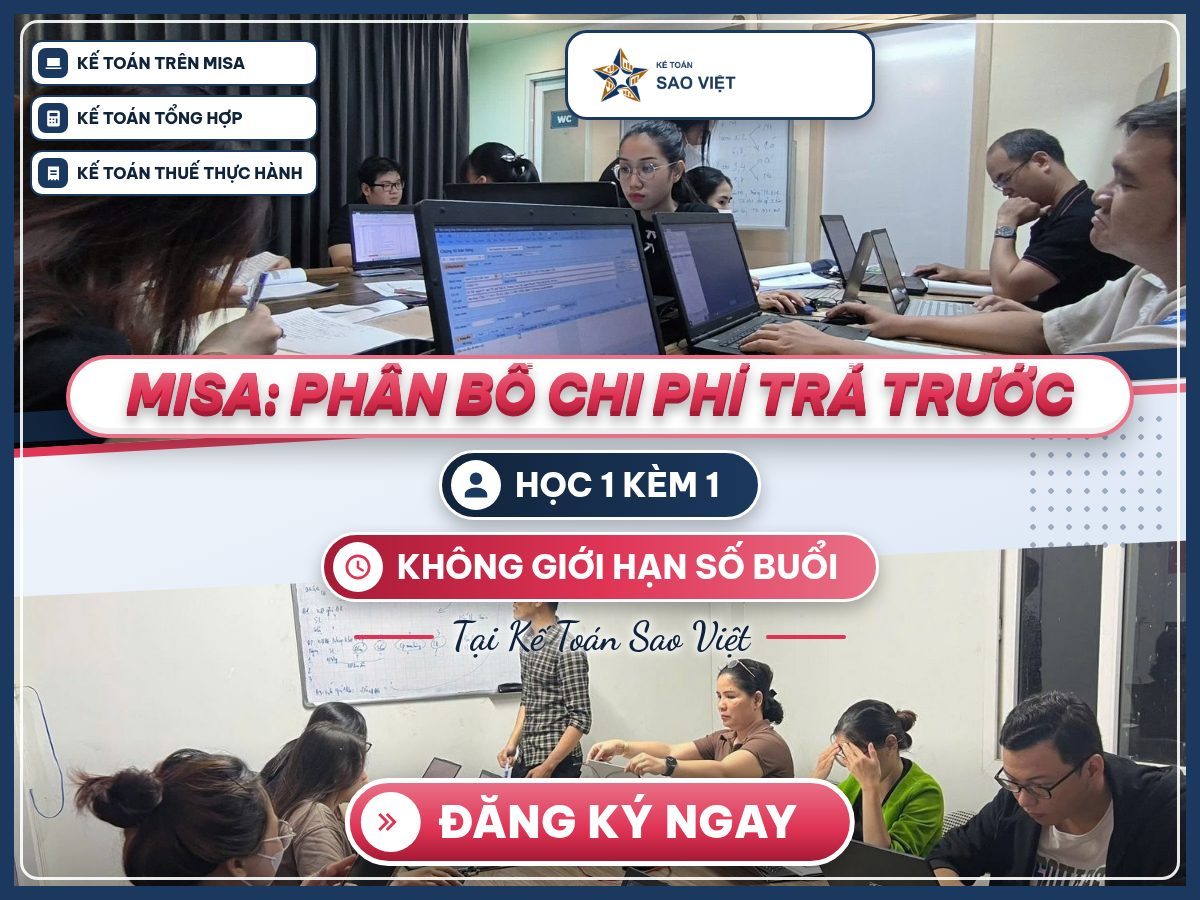 Poster “MISA: Phân bổ chi phí trả trước”, lớp học thật minh họa cách phân bổ chi phí trả trước trên MISA.